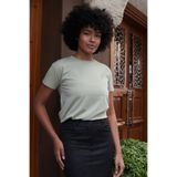 Kadın Sıfır Yaka Kırışmaz Span Karışımlı Şık Kısa Kol Likralı T-shirt Bluz-Açık Haki