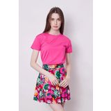 Kadın Sıfır Yaka Kırışmaz Span Karışımlı Şık Kısa Kol Likralı T-shirt Bluz-Fujya