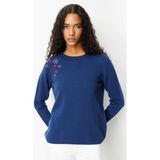 Kadın Sıfır Yaka Omuzu Işlemeli Yün Kazak Indigo - İndigo - XL