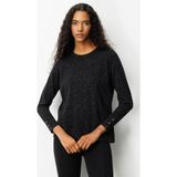 Kadın Sıfır Yaka Yırtmaçlı Yanı Düğmeli Bluz Siyah - 2XL