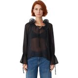 Kadın Şifon Bluz Boyundan Bağlamalı Oversize Fit Uzun Kollu Tasarım Kaliteli Şık Rahat Modern_Siyah-34