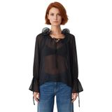 Kadın Şifon Bluz Boyundan Bağlamalı Oversize Fit Uzun Kollu Tasarım Kaliteli Şık Rahat Modern_Siyah-36