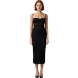 Kadın Şık Bodycon Midi Elbise İnce Askılı Kalp Yaka Dantel Detaylı Astarlı Özel Davet Elbisesi-Siyah-34