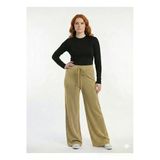 Kadın Simli İpli İnce Fitilli Bol Paça Örme Pantolon - Camel-Gold