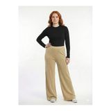 Kadın Simli İpsiz İnce Fitilli Bol Paça Örme Pantolon - Camel-Gold