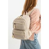 Kadın Sırt Çantası Ultra Hafif Poliamid Kumaş Su Geçirmez Çok Cepli Günlük Sırt Çantası 35*25 cm - 35 x 25 cm - Krem