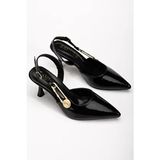 Kadın Sivri Burun Konik 7cm Topuklu Siyah Slingback Yandan Tokalı Yazlık Mezuniyet Ayakkabı