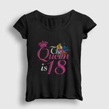 Kadın Siyah 18 Yaş Doğum Günü Hediye Birthday Queen T-Shirt 531150TT - L