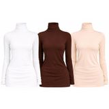 Kadın Siyah 3'lü Uzun Kollu Body, beyaz kahve ten, 2XL (L)