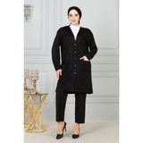Kadın Siyah Anne Uzun Ince Penye Hırka Anneler Günü - 4XL