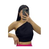 Kadın Siyah Asimetrik Piliseli Crop Top Bluz - 10667 Siyah L