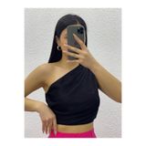 Kadın Siyah Asimetrik Piliseli Crop Top Bluz - 10667 Siyah M