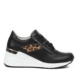 Kadın Siyah Bağcıklı Dolgu Topuklu Deri Sneaker