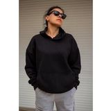 Kadın Siyah Basic 3 Üç İplik Ekstra Kalın Kapüşonlu Kanguru Cep Uzun Kollu Sweatshirt 23KSWTUCPL