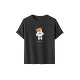 Kadın Siyah Baskılı Tişört – DARE YOU Teddy Bear – Dijital Baskı – Rahat Kesim (Füme, S)