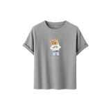 Kadın Siyah Baskılı Tişört – DARE YOU Teddy Bear – Dijital Baskı – Rahat Kesim (Gri, M)