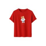 Kadın Siyah Baskılı Tişört – DARE YOU Teddy Bear – Dijital Baskı – Rahat Kesim (Kırmızı, M)