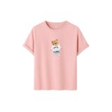Kadın Siyah Baskılı Tişört – DARE YOU Teddy Bear – Dijital Baskı – Rahat Kesim (Pudra, M)