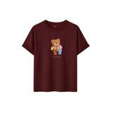 Kadın Siyah Baskılı Tişört – LOVE Colorful Teddy Bear – Dijital Baskı – Rahat Kesim (Bordo, M)