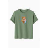 Kadın Siyah Baskılı Tişört – LOVE Colorful Teddy Bear – Dijital Baskı – Rahat Kesim (Çağla, L)