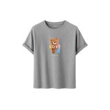 Kadın Siyah Baskılı Tişört – LOVE Colorful Teddy Bear – Dijital Baskı – Rahat Kesim (Gri, L)