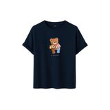 Kadın Siyah Baskılı Tişört – LOVE Colorful Teddy Bear – Dijital Baskı – Rahat Kesim (Lacivert, M)