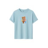 Kadın Siyah Baskılı Tişört – LOVE Colorful Teddy Bear – Dijital Baskı – Rahat Kesim (Mavi, M)
