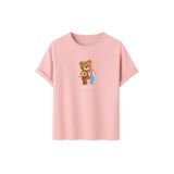 Kadın Siyah Baskılı Tişört – LOVE Colorful Teddy Bear – Dijital Baskı – Rahat Kesim (Pudra, M)
