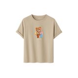 Kadın Siyah Baskılı Tişört – LOVE Colorful Teddy Bear – Dijital Baskı – Rahat Kesim (Taş, 2XL)