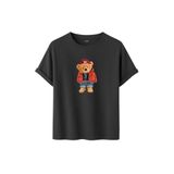 Kadın Siyah Baskılı Tişört – Teddy Bear Figürlü – Dijital Baskı – Rahat Kesim (Füme, L)