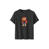 Kadın Siyah Baskılı Tişört – Teddy Bear Figürlü – Dijital Baskı – Rahat Kesim (Füme, M)