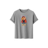 Kadın Siyah Baskılı Tişört – Teddy Bear Figürlü – Dijital Baskı – Rahat Kesim (Gri, 2XL)