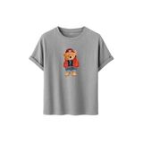 Kadın Siyah Baskılı Tişört – Teddy Bear Figürlü – Dijital Baskı – Rahat Kesim (Gri, M)