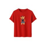 Kadın Siyah Baskılı Tişört – Teddy Bear Figürlü – Dijital Baskı – Rahat Kesim (Kırmızı, M)