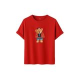 Kadın Siyah Baskılı Tişört – Teddy Bear Figürlü – Dijital Baskı – Rahat Kesim (Kırmızı, S)