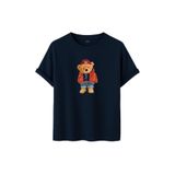 Kadın Siyah Baskılı Tişört – Teddy Bear Figürlü – Dijital Baskı – Rahat Kesim (Lacivert, M)