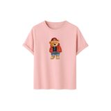 Kadın Siyah Baskılı Tişört – Teddy Bear Figürlü – Dijital Baskı – Rahat Kesim (Pudra, M)