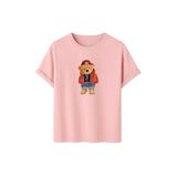 Kadın Siyah Baskılı Tişört – Teddy Bear Figürlü – Dijital Baskı – Rahat Kesim (Pudra, S)