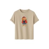 Kadın Siyah Baskılı Tişört – Teddy Bear Figürlü – Dijital Baskı – Rahat Kesim (Taş, M)