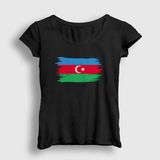 Kadın Siyah Bayrak Flag Azerbaycan Azerbaijan T-Shirt 536481TT