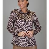 Kadın Siyah Bej Zebra Desenli Likralı Saten Uzun Kol Abiye Gömlek DK 1005