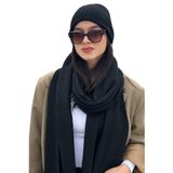Kadın Siyah Bere Atkı Takım – Yumuşak Dokulu Kışlık Triko Şapka ve Uzun Atkı Seti, Günlük Kullanım, Soğuk Hava İçin Şık Kombin