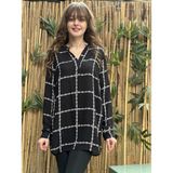 Kadın Siyah-Beyaz Desenli Gömlek - 2XL