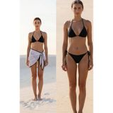 Kadın Siyah Beyaz Pareolu Yandan Ve Boyundan Bağlamalı 3'Lü Bikini Takımı - Modern, Konforlu Ve Günl