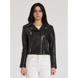 Kadın Siyah Biker Deri Ceket - 01-Siyah - 38