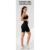 Kadın Siyah Biker Şort Tayt 40 cm Yüksek Bel Toparlayıcı Spor Tayt LV-P101