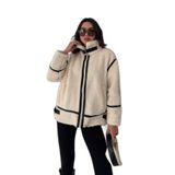 Kadın Siyah Biyeli Peluş Mont – Frost Edge, ekru, m