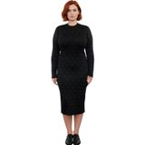 Kadın Siyah Bodycon Triko Midi Elbise Bisiklet Yaka Taş Detaylı Uzun Kol Kışlık Şık Seçim Kaliteli-Siyah-3XL