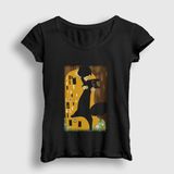 Kadın Siyah Cat Kiss Kedi Kedili Hediye Gustav Klimt T-Shirt 586882TT