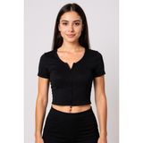 Kadın Siyah Çift Fermuarlı Yarım Kol Crop Top Bluz – Şık, Rahat Ve Kolay Kombinlenebilir